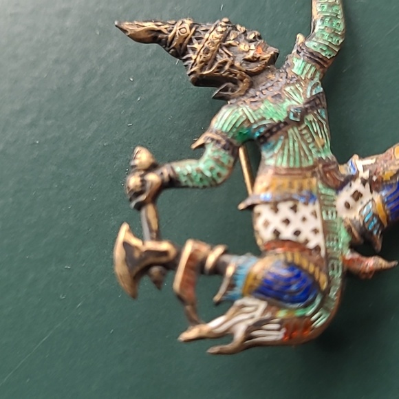 Rare Vintage 1940's Siam Ramasoon Thunder god Pin Brooch! Colored, Cute, COOL! - Picture 3 of 8